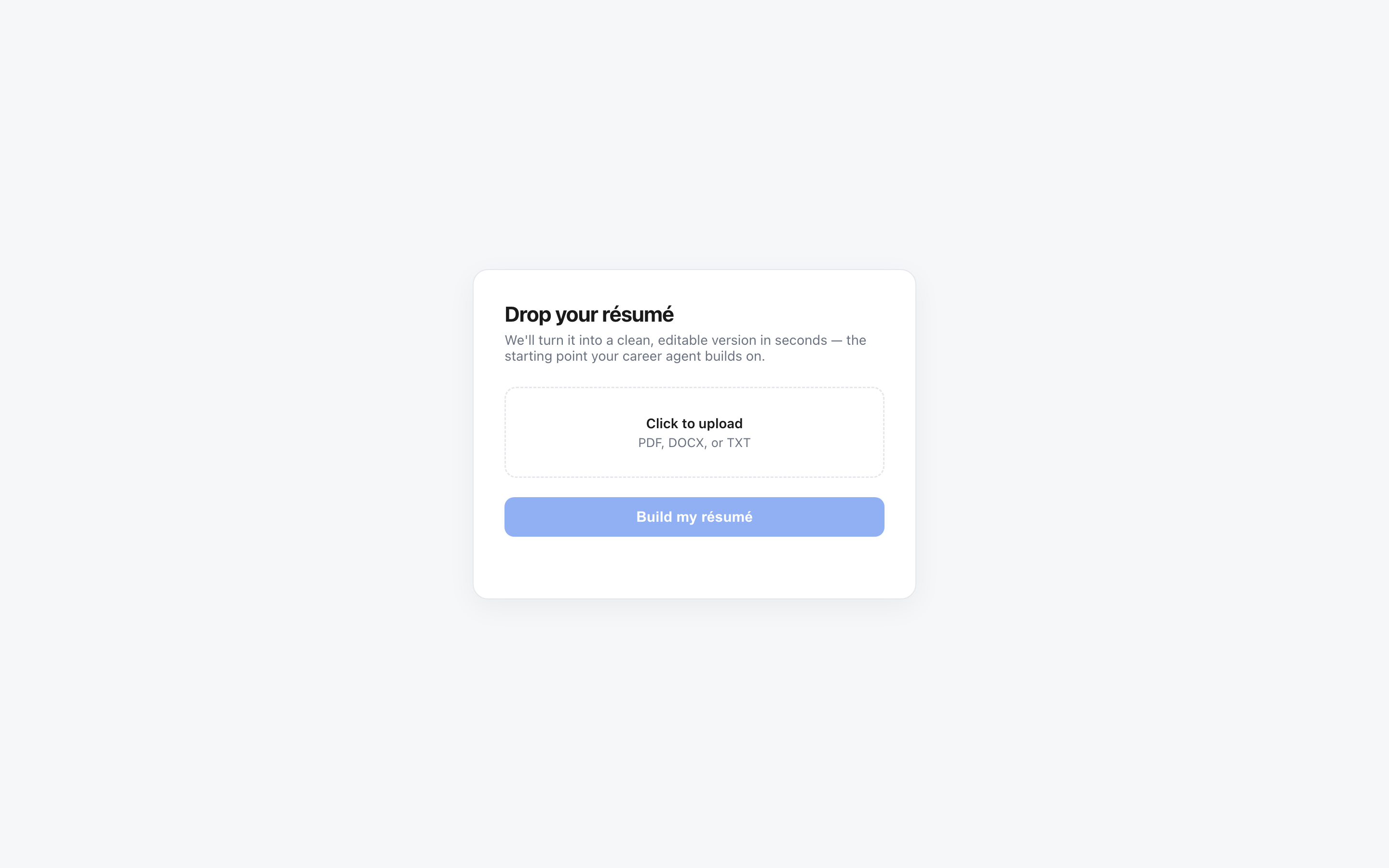 Drizzle upload screen — drop your résumé